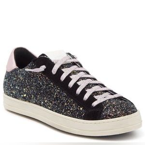 P448 John Leather Low Top Sneaker EU/Italy 36 Glitter Black NWOT